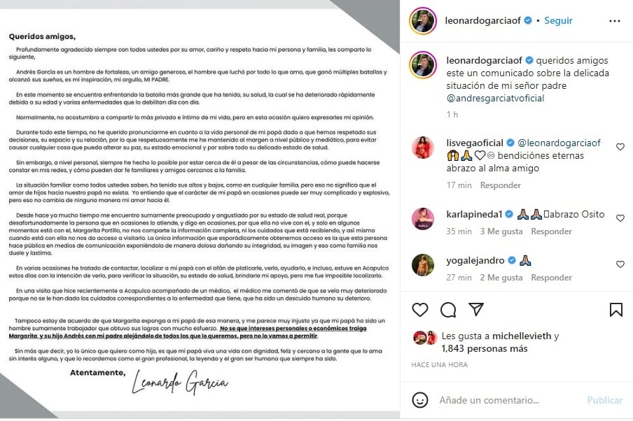 Hijo Andrés García rompe silencio: ¿Está grave?