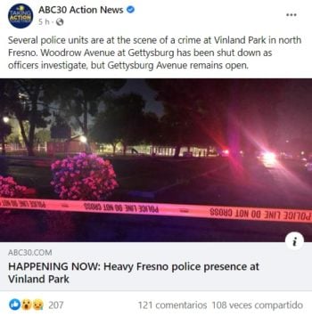 Hispano amenaza con arma en parque de California y resulta mortal