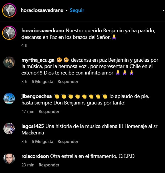 His fans say goodbye to Benjamin in the comments