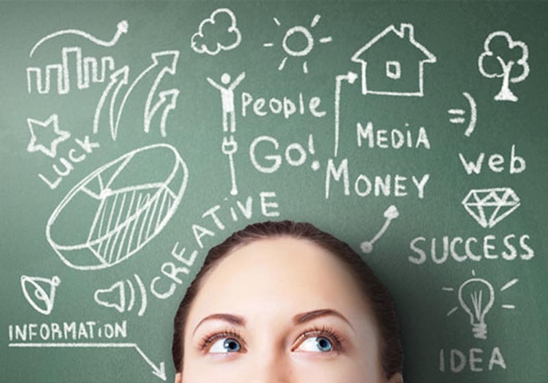 visualization, planning, woman, chalkboard, thinking