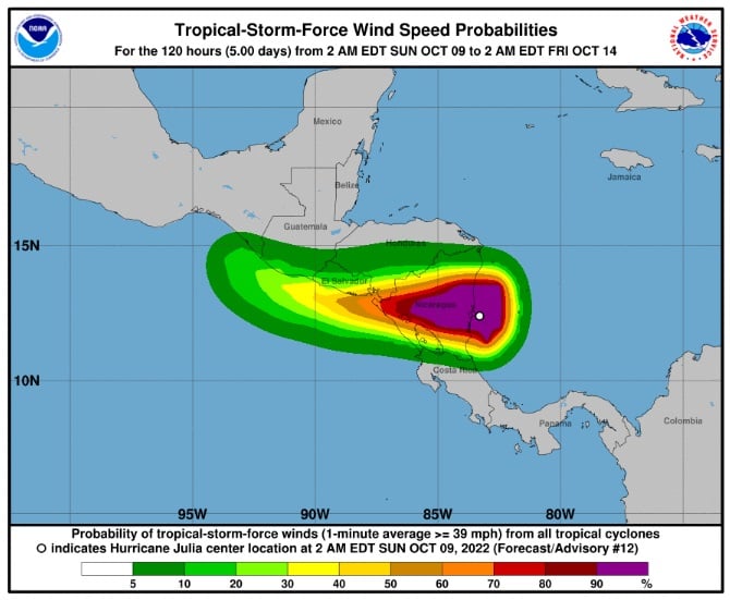 Huracán Julia toca tierra Nicaragua