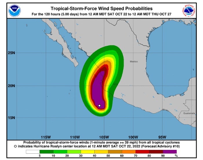 Huracán Roslyn impactará costas mexicanas próximas horas