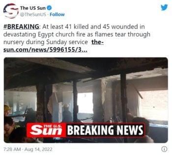 muertos incendio iglesia Egipto
