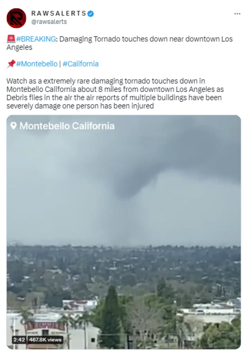 Reportan extraño tornado cerca del centro de Los Ángeles
