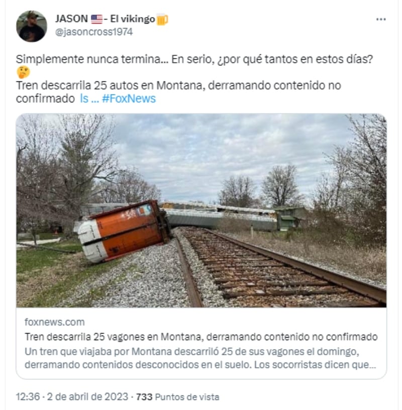 Tren se descarrila en Montana