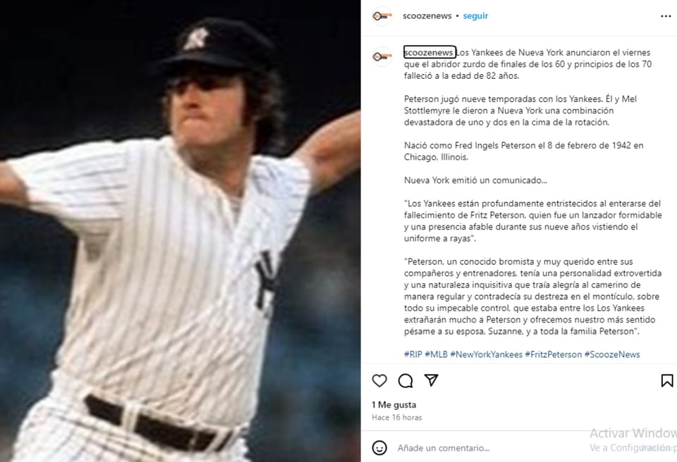 Fritz Peterson, MLB, Yankees, mourning, MundoNOW