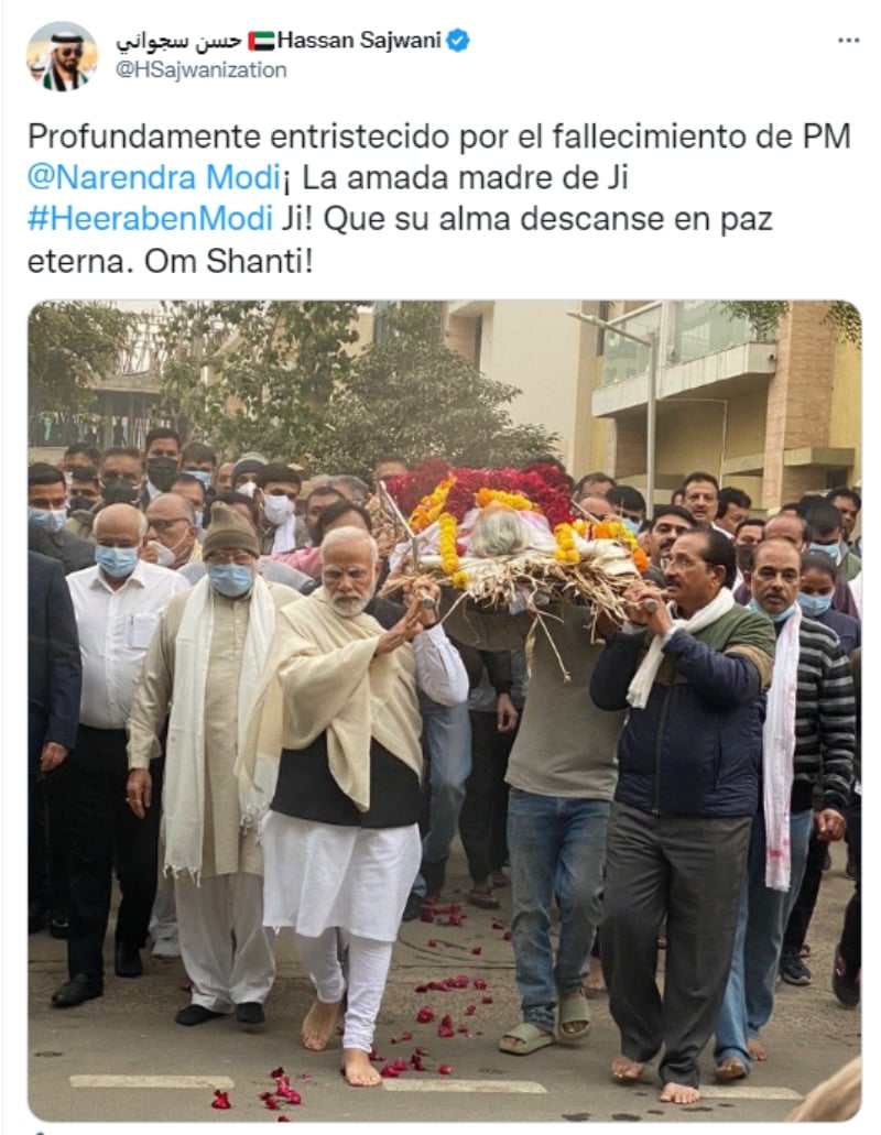 Muestran su dolor por la pérdida de Heeraben Modi