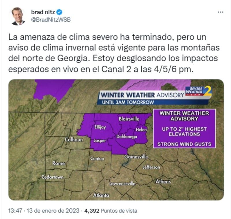 Clima invernal Georgia: Aseguran caída de nieve