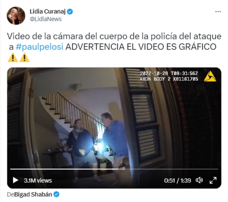 Muestran video del ataque a Paul Pelosi