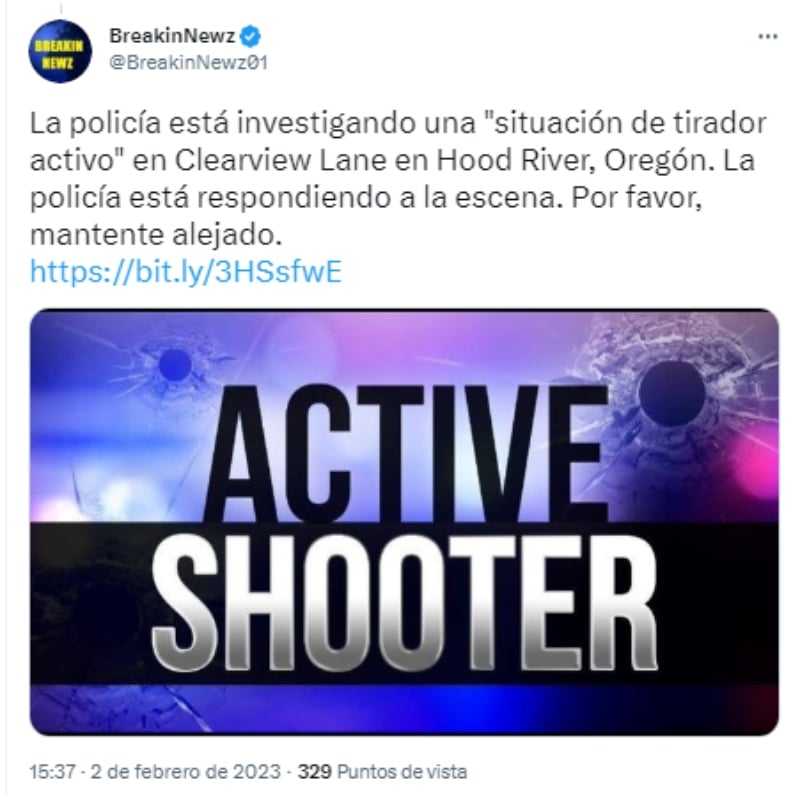 Reportan presunto tirador activo en Oregón