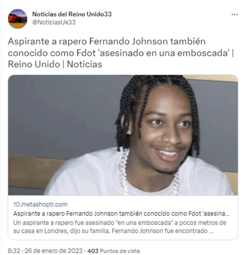 Asesinan rapero Fernando Johnson: Fue asesinado a tiros