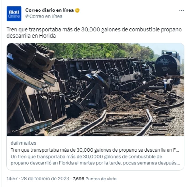 Tren se descarrila Florida: Transportaba miles de galones de propano