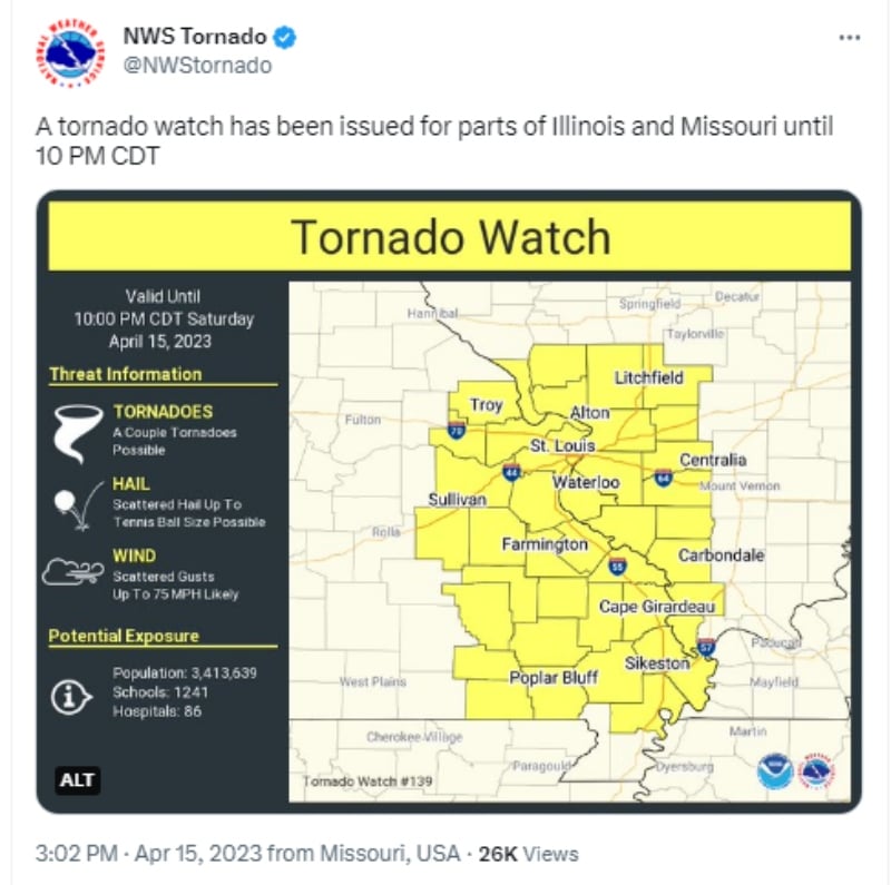 Emiten alerta de tornado en Illinois