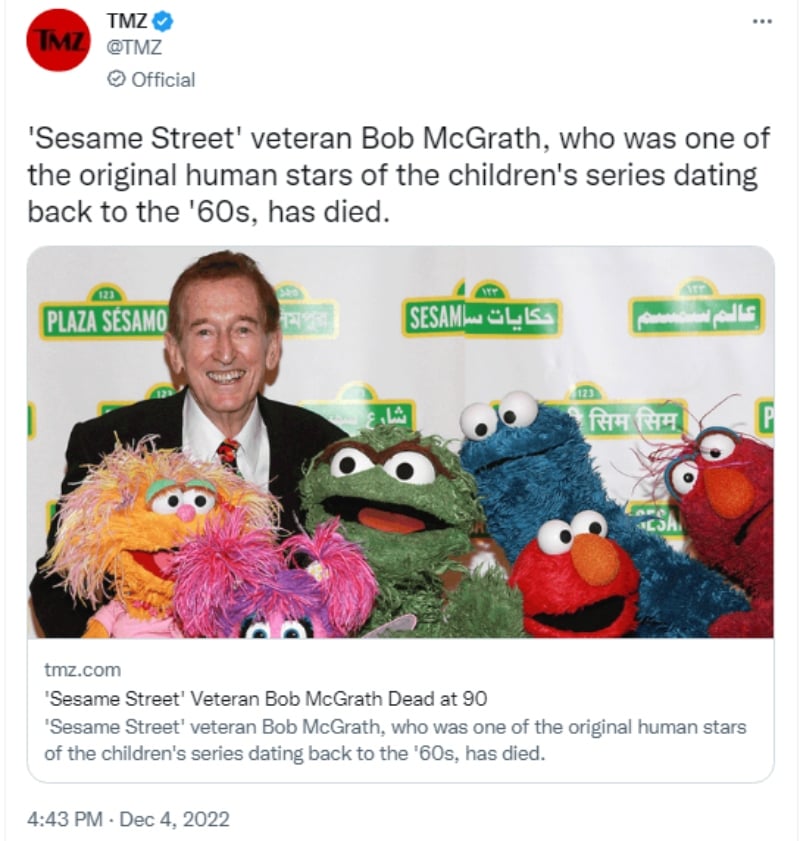 Muere actor Bob McGrath: "Una persona tan amable"