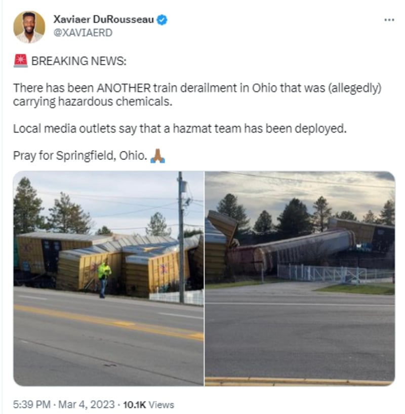 Tren se descarrila en Springfield, Ohio