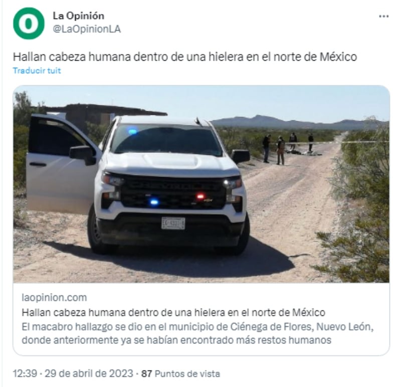 Autoridades hacen aterrador hallazgo en México Encuentran cabeza humana hielera