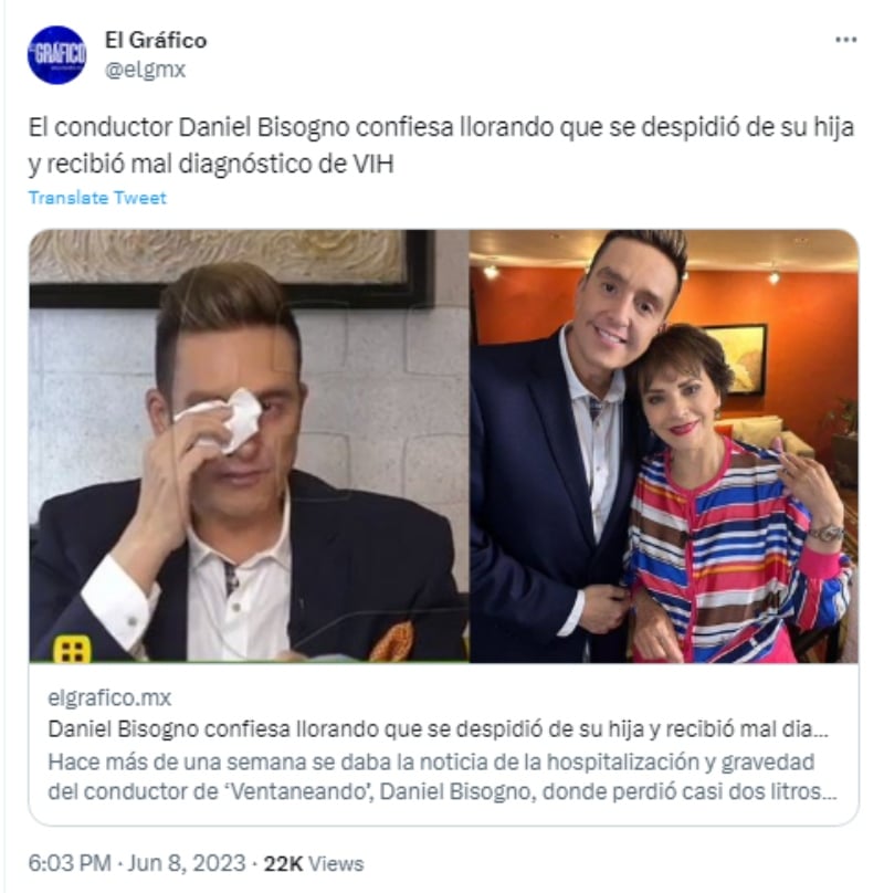 Daniel Bisogno recibió un resultado positivo falso de  VIH