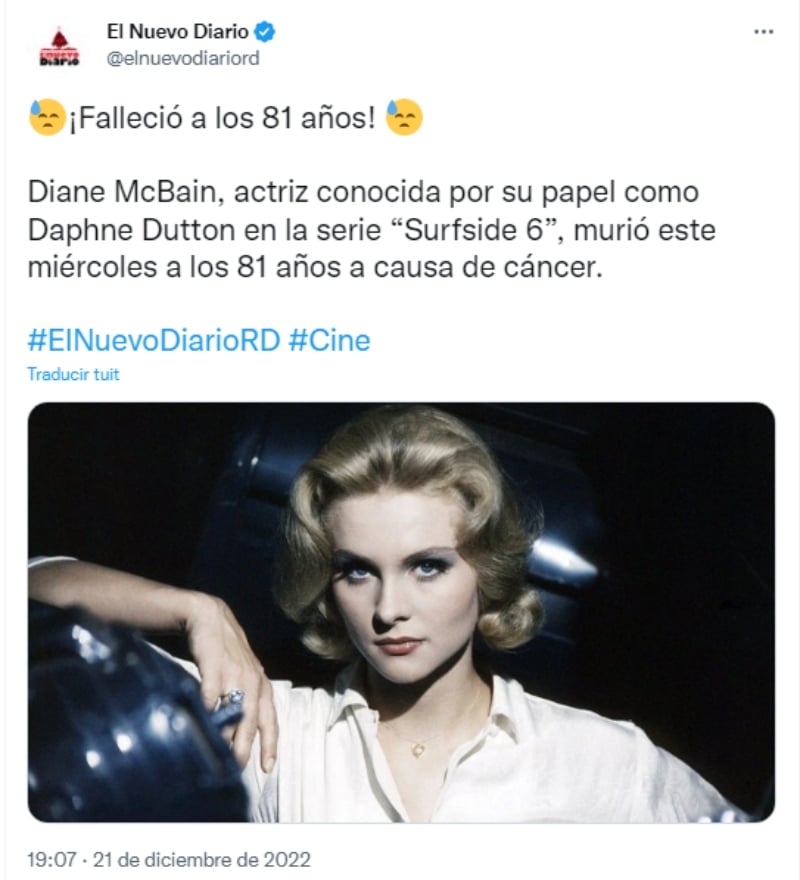 Muere la actriz Diane McBain