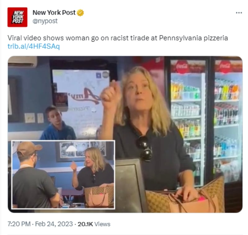 Mujer racista insulta a empleado en pizzería