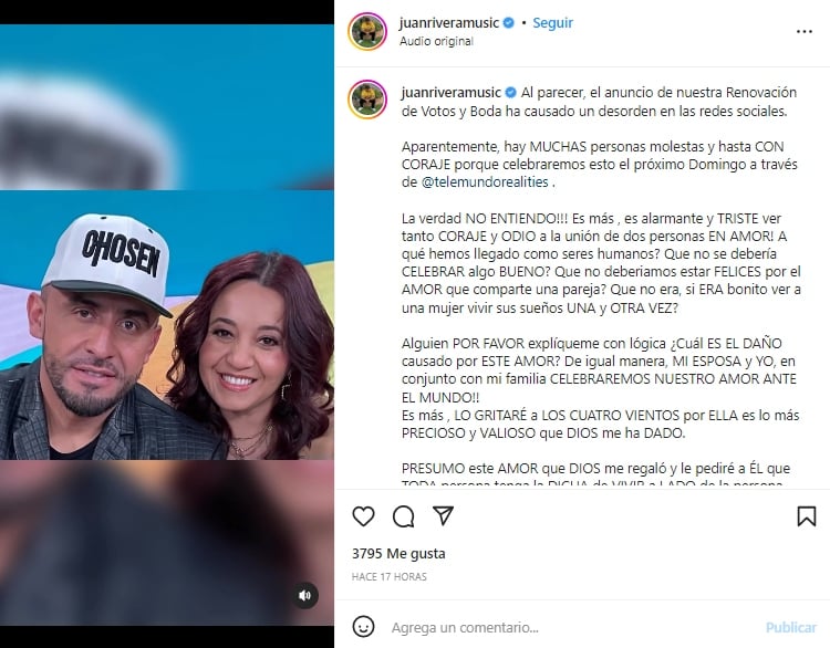 Juan Rivera renovará sus votos