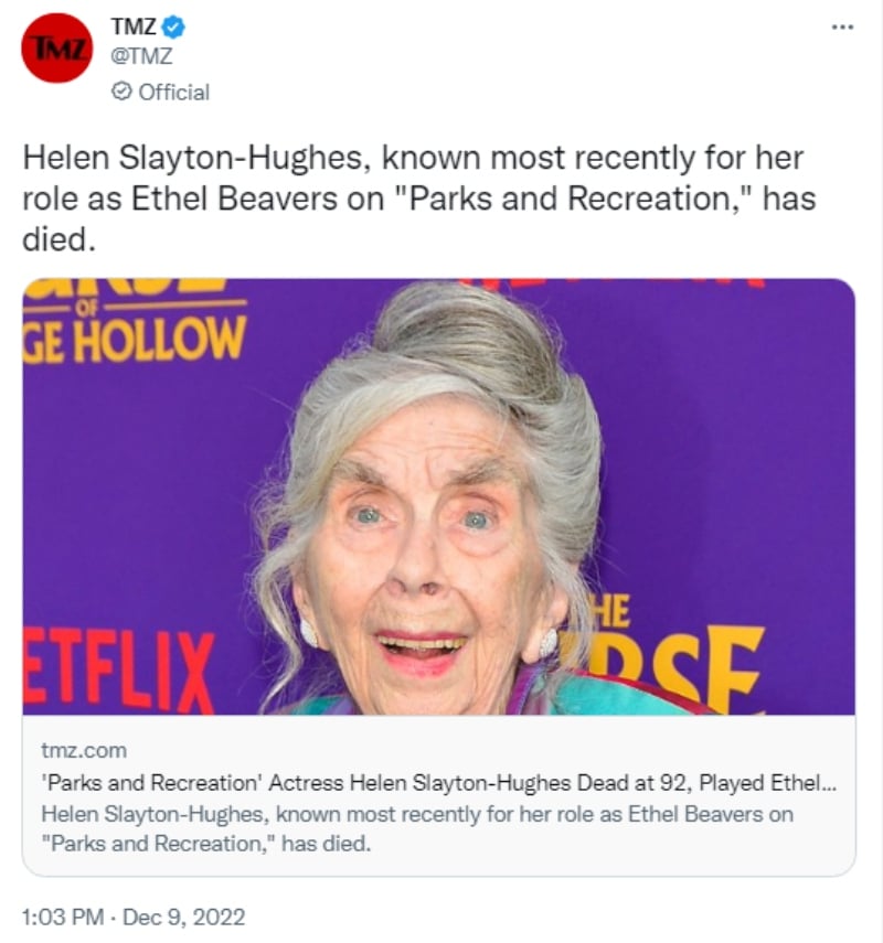 Muere la legendaria actriz Helen Slayton-Hughes