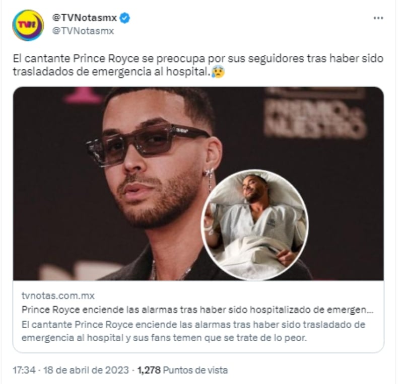 Prince Royce appears hospitalized