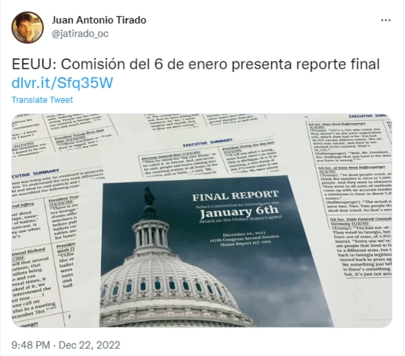 Dan a conocer el reporte final de lo ocurrido el 6 de enero