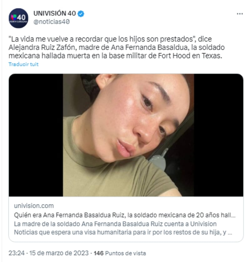 Madre de la soldado hispana muerta rompe silencio