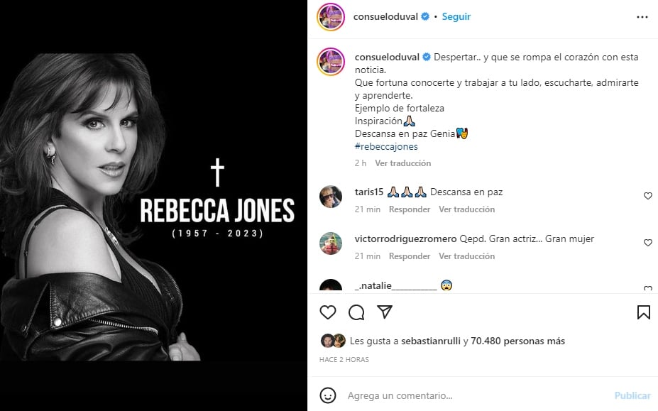 Muere Rebecca Jones famosos lamentan la noticia