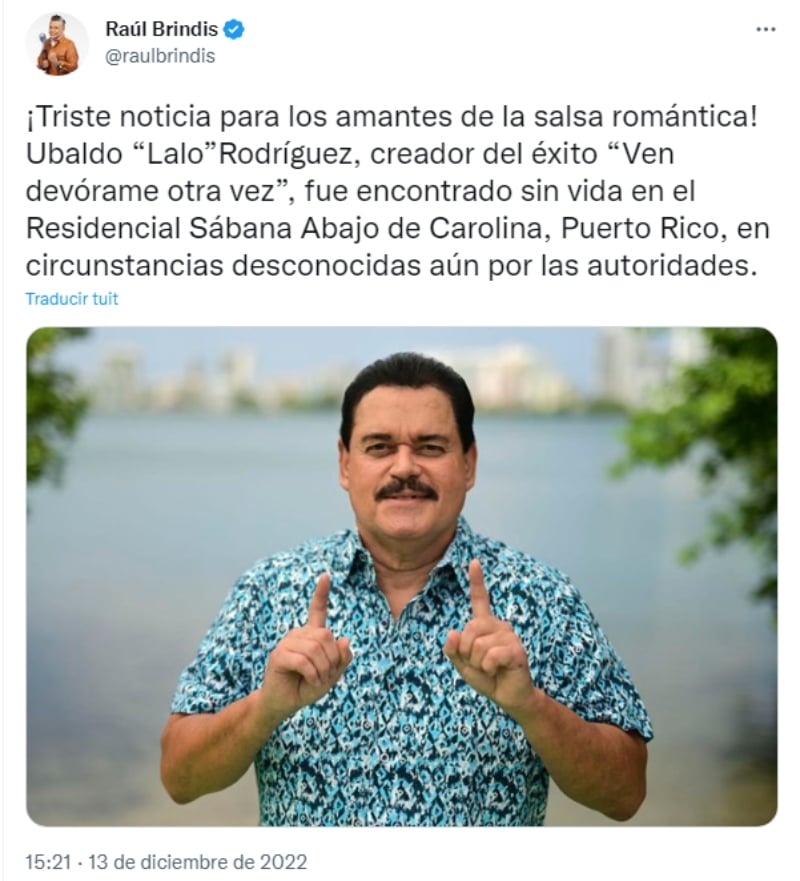 Muere el salsero Lalo Rodríguez