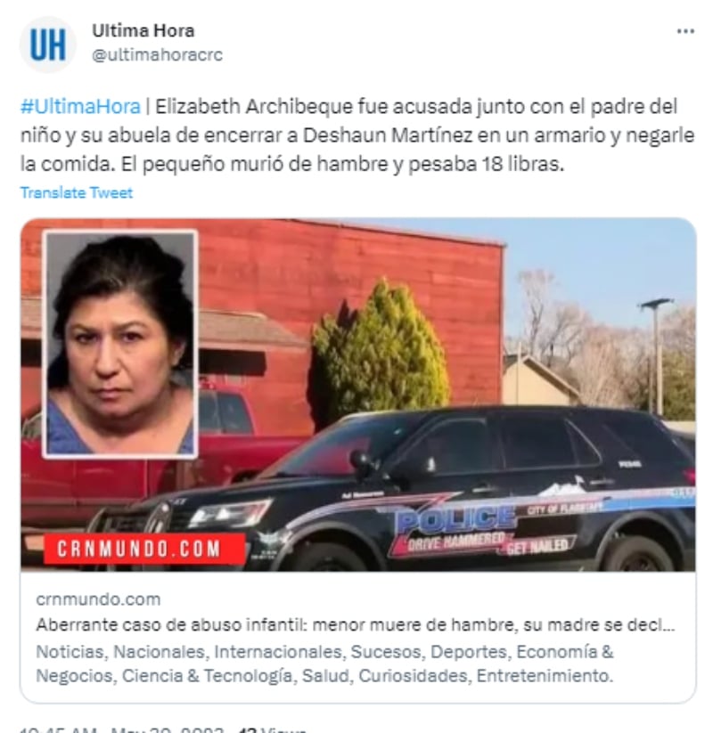 Madre hispana admite haber matado a su hijo de hambre