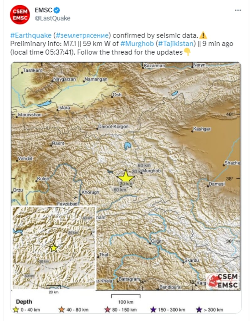 Terremoto 6.8 Tayikistán: Confirman el movimiento telúrico