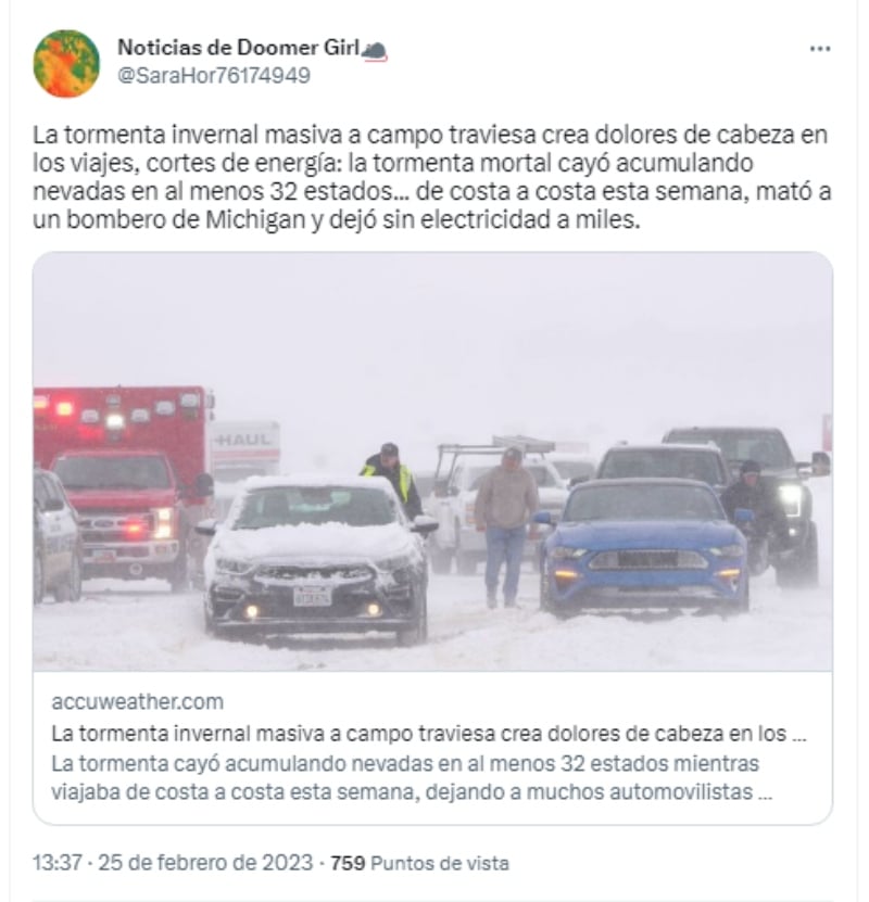 Tormenta invernal deja saldo mortal