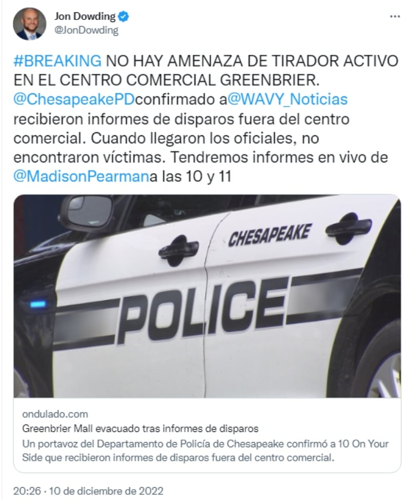 Tiroteo en Greenbrier Mall Chesapeake