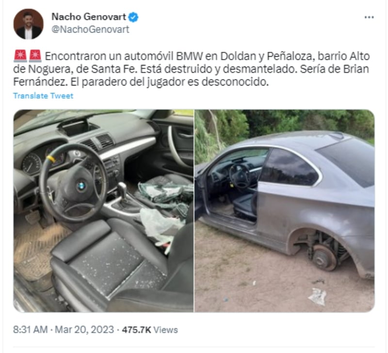 Reportan desaparecido Brian Fernández: Encuentran su auto destruido
