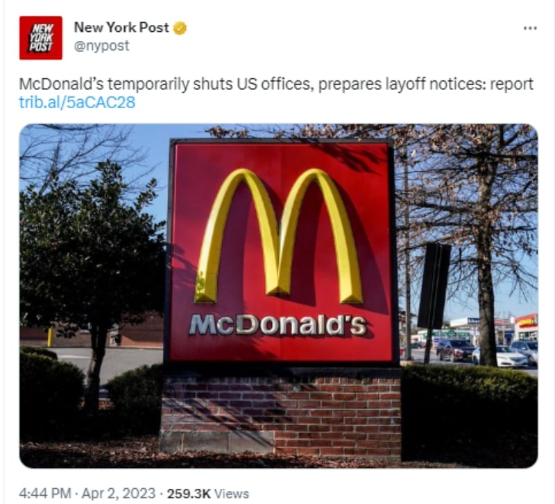 McDonald's cierra oficinas en EEUU