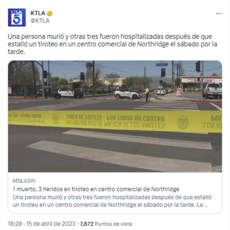 Confirman tiroteo en mall de Northridge
