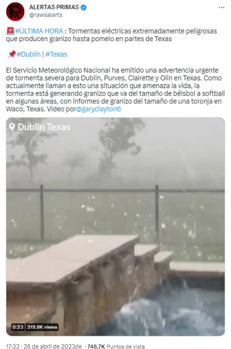 Tormenta eléctrica granizo Texas: Captan clima severo