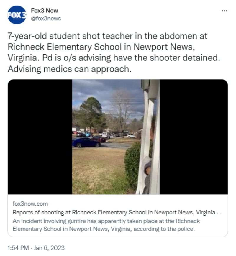 Reportan tiroteo en escuela primaria de Virginia