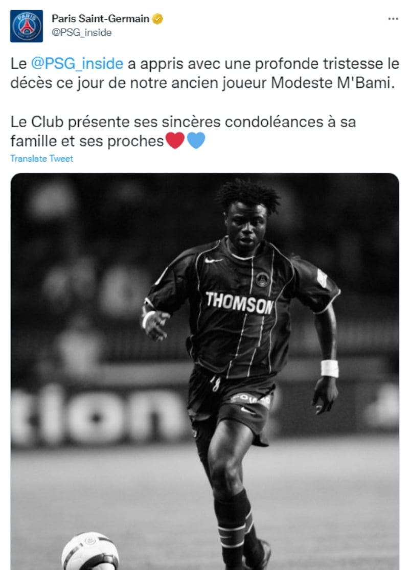 Muere el futbolista Modeste M'Bami