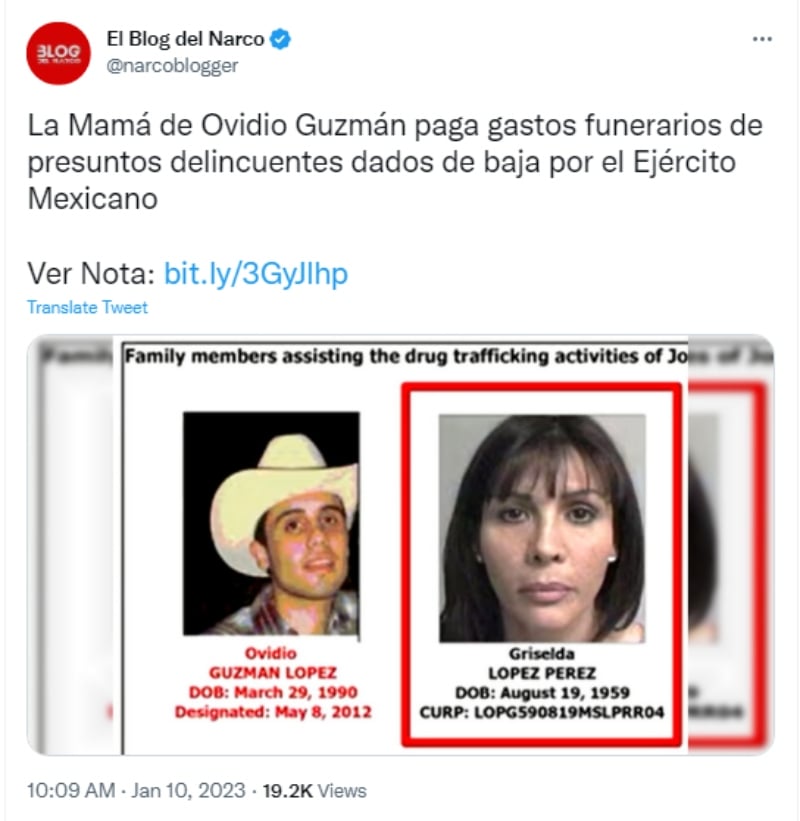 Mamá Ovidio Guzmán gastos funerarios : Había un menor muerto