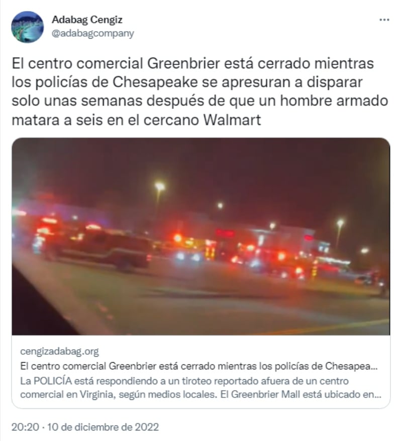 Tiroteo Greenbrier Mall Chesapeake: Evacuan el centro comercial