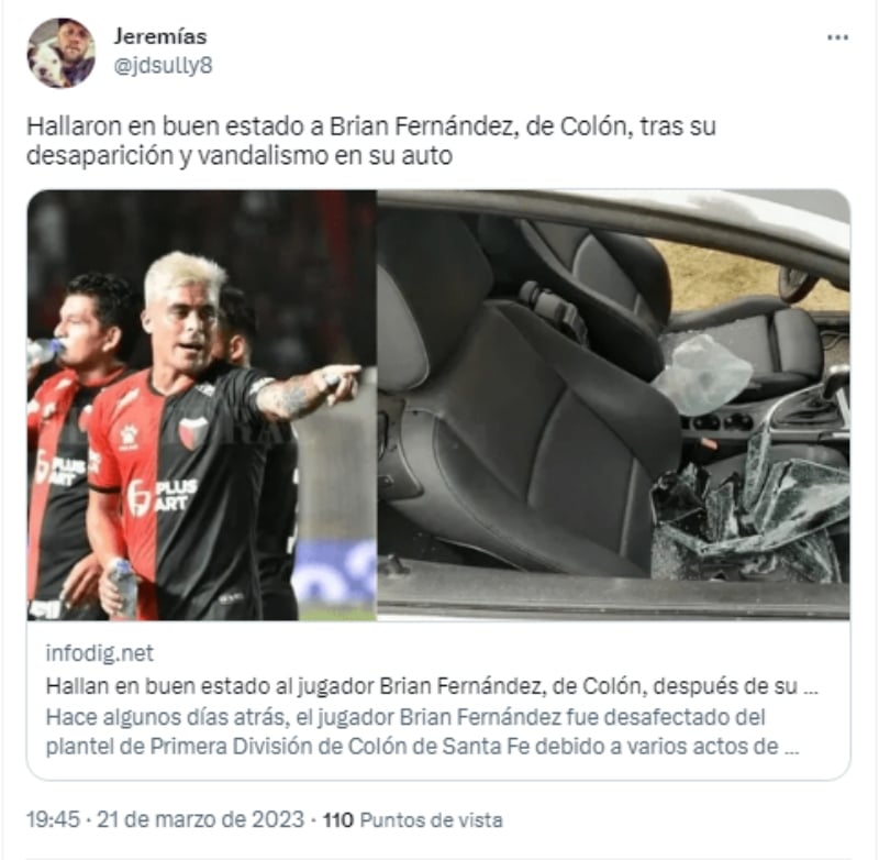Reportan desaparecido al futbolista Brian Fernández