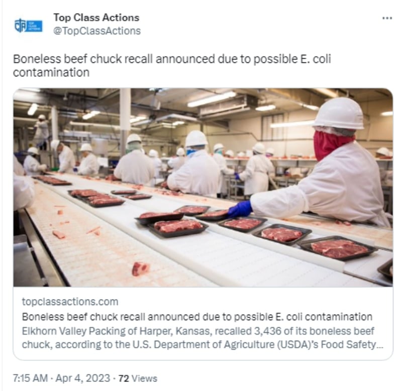 Recall carne de res: Posible contaminación