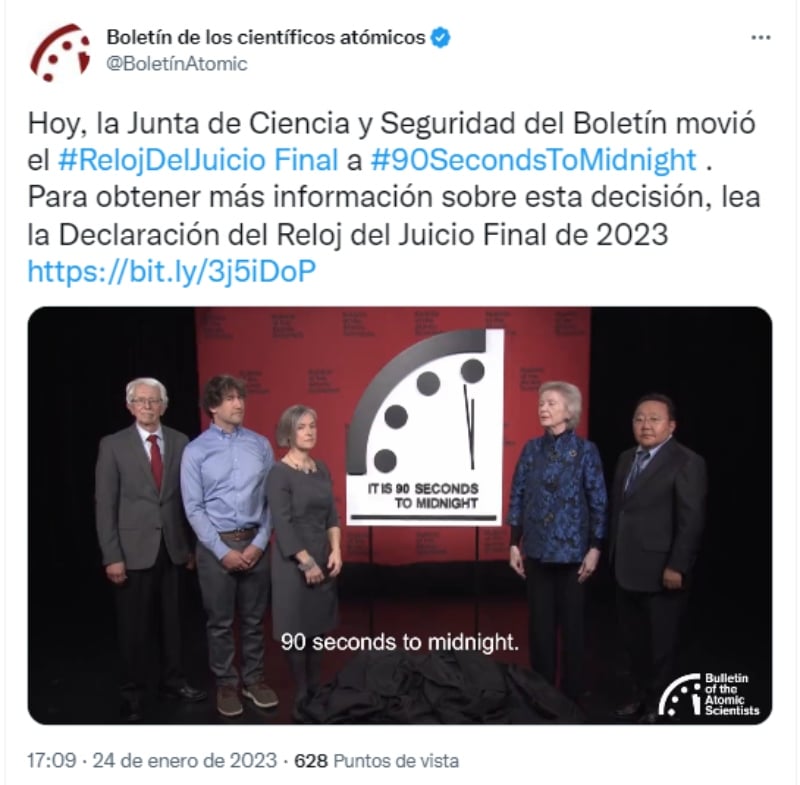 Reloj Juicio Final se adelanta a 90 segundos