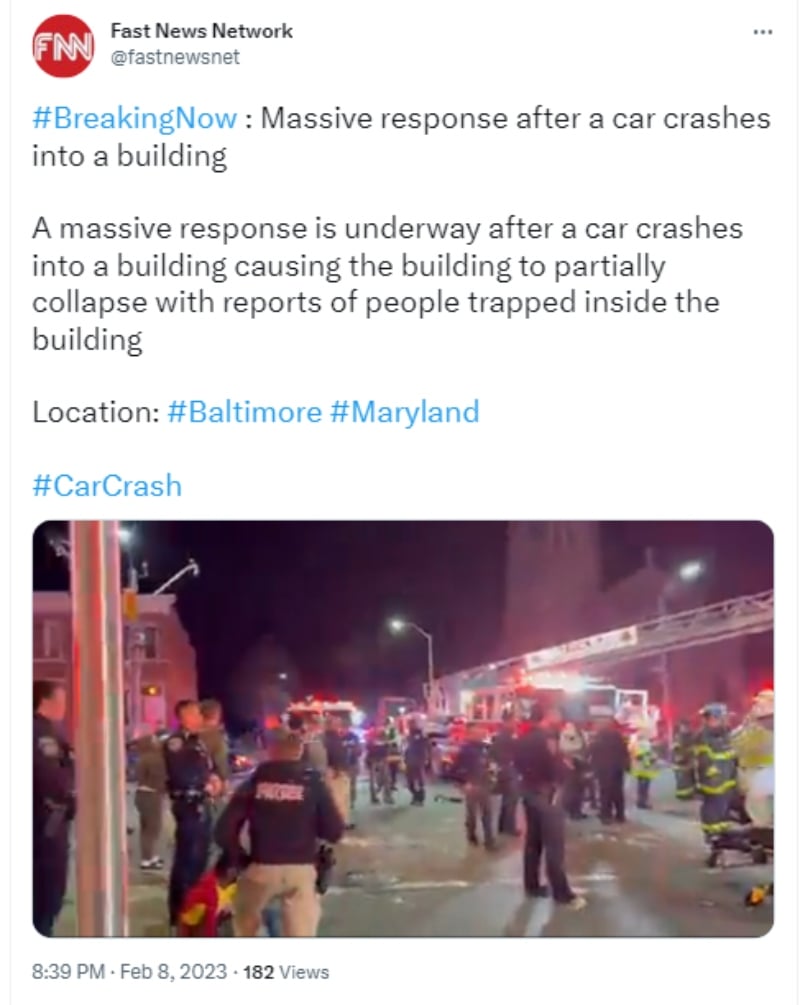 Edificio colapsa tras choque en Baltimore