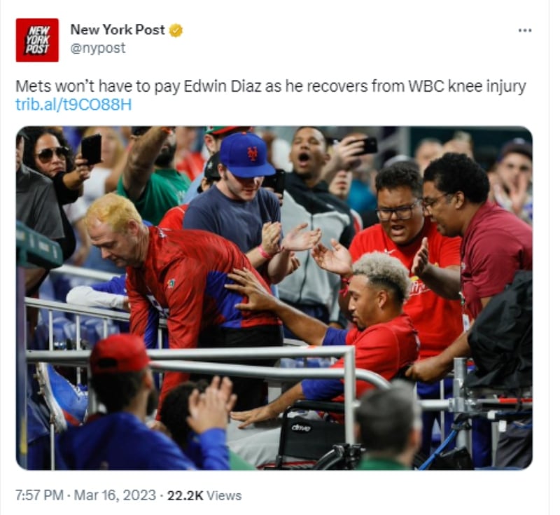 Edwin Díaz lesión: Se perdería la temporada