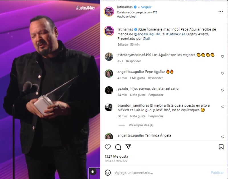 Ángela Aguilar hace llorar a Pepe en vivo de los Latin AMAs