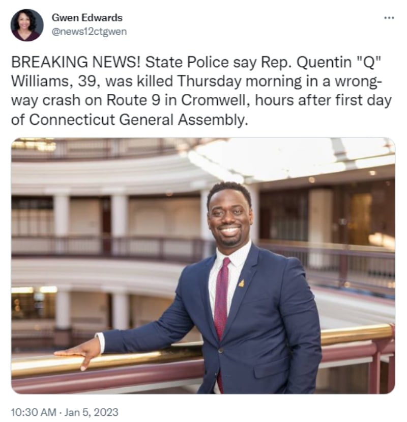 Politician Quentin Williams dies