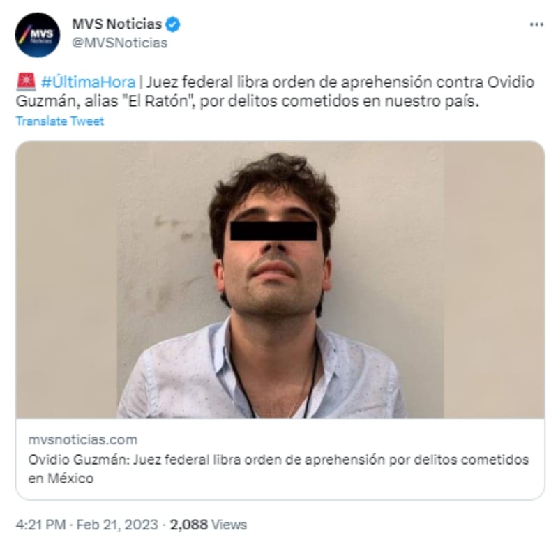 Ovidio Guzmán recibe orden de aprehensión